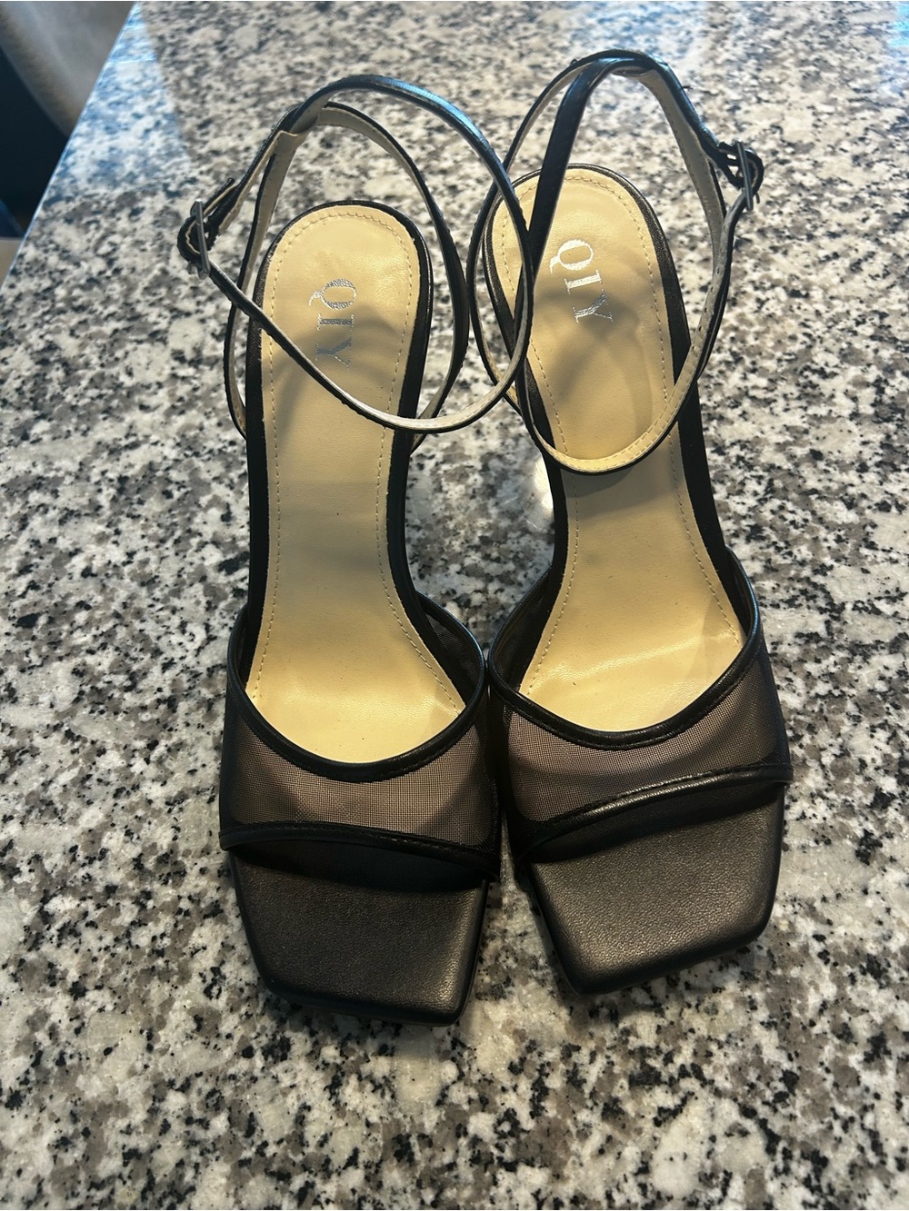 Black Mesh Ankle-Strap Heels